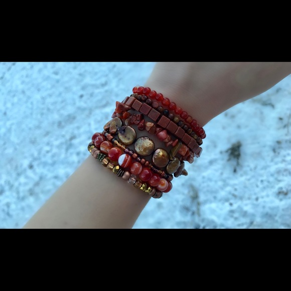 Natural Orange Carnelian, Aventurine, Agate & Gold Sandstone Gemstone Bracelets - Picture 8 of 8